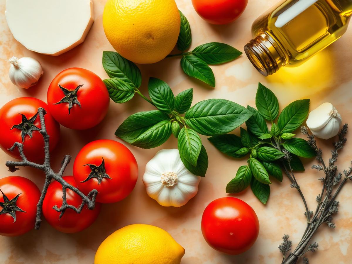 Fresh ingredients on marble